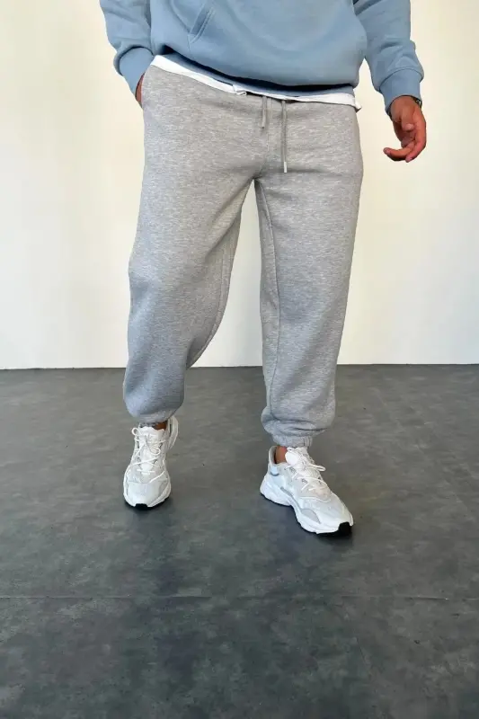 Unisex 3 lü Set Örme Kumaş Rahat Kalıp Eşofman Alt Siyah Gri Lacivert - siyah gri lacivert - 4
