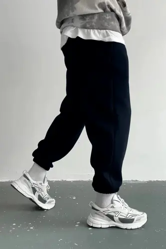 Unisex 3 lü Set Örme Kumaş Rahat Kalıp Eşofman Alt Siyah Gri Lacivert - siyah gri lacivert - 6