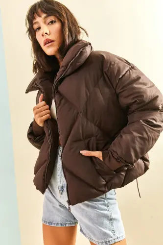 Kadın Oversize Şişme Mont 10191065 - Kahverengi - 8