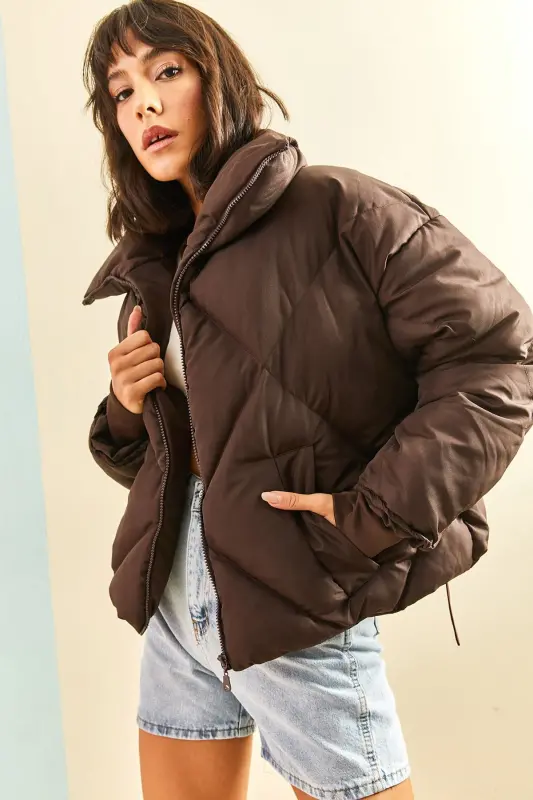 Kadın Oversize Şişme Mont 10191065 - Kahverengi - 8