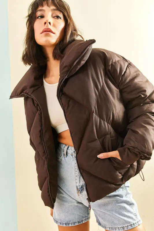 Kadın Oversize Şişme Mont 10191065 - Kahverengi - 2