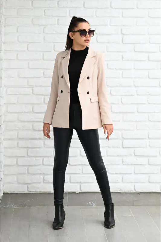 Kadın Astarlı Blazer Ceket 0101-22 - Bej - 4