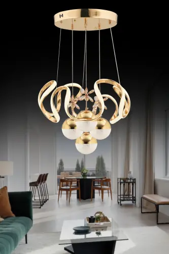 Mina Gold 3 Renk Ledli Modern Lüx Led Avize - mor 