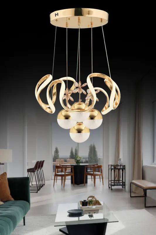 Mina Gold 3 Renk Ledli Modern Lüx Led Avize - mor - 1