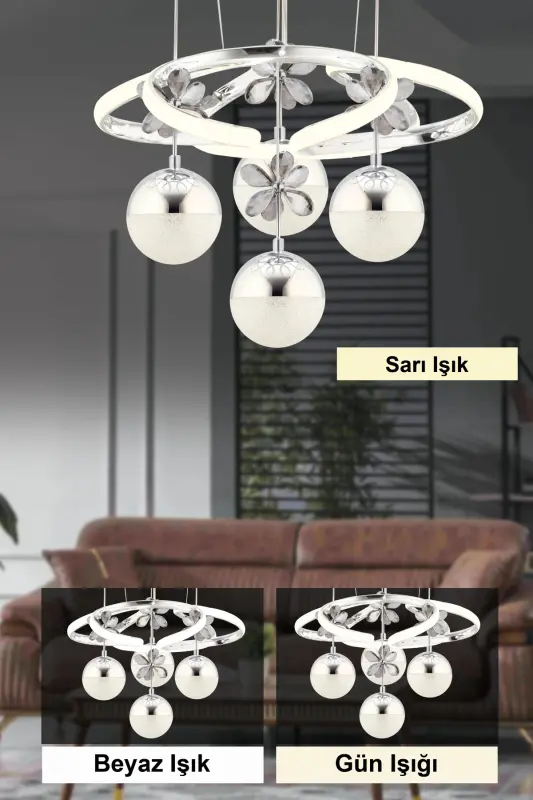 Rodin 3 Renk Gümüş Sarkıt Led Modern Ledli Avize - Lacivert - 3