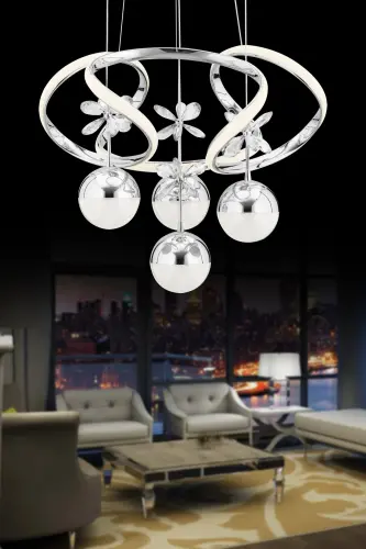 Rodin 3 Renk Gümüş Sarkıt Led Modern Ledli Avize - Lacivert - 4