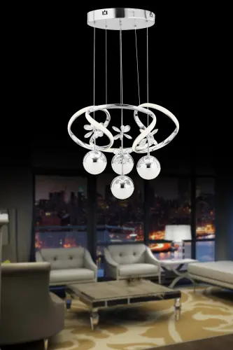 Rodin 3 Renk Gümüş Sarkıt Led Modern Ledli Avize - Lacivert - 5