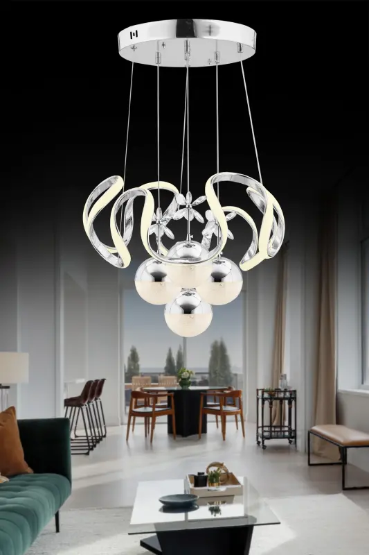 Mina Beyaz Power Led Gümüş Ledli Modern Avize - Çok Renkli - 2