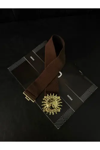 Gold Güneş Tokalı Geçmeli Elastik Kadın Kemeri, Ceket Kemeri, Gömlek Kemeri, Elbise Kemeri - Kahverengi - FIORI (1)