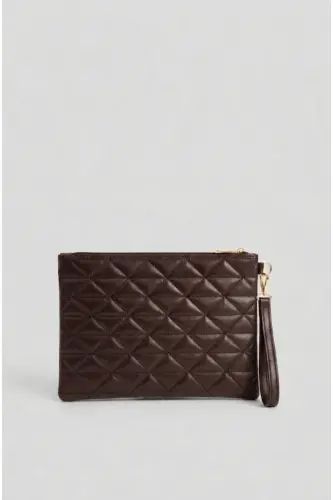 Notte Acı kahve Üçgen Desenli Portföy Clutch El Çantası - Acı Kahverengi - BAGFONI (1)