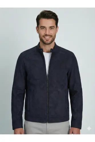 J&J Trendy Erkek Biker Style Pu Deri Ceket - Jet Black / Clean - 5