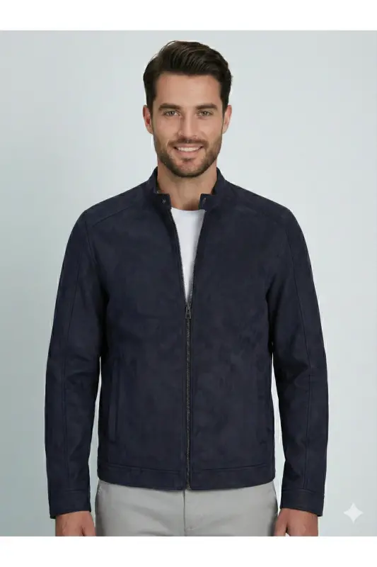 J&J Trendy Erkek Biker Style Pu Deri Ceket - Jet Black / Clean - 5