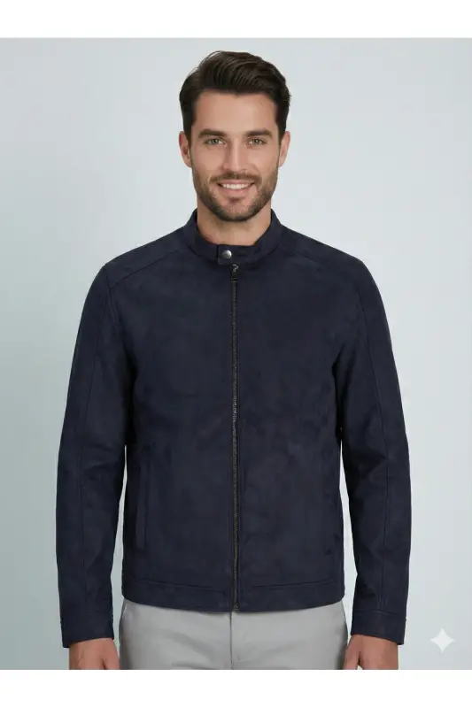 J&J Trendy Erkek Biker Style Pu Deri Ceket - Jet Black / Clean - 6