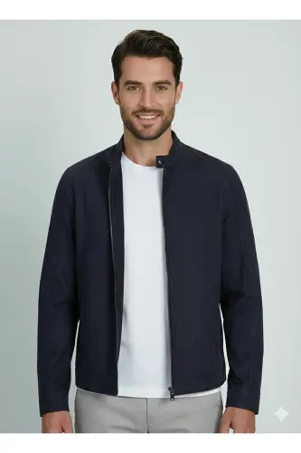 J&J Trendy Erkek Biker Style Pu Deri Ceket - Jet Black / Clean - 7