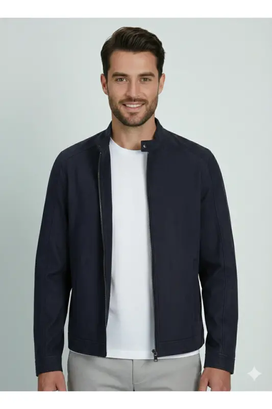 J&J Trendy Erkek Biker Style Pu Deri Ceket - Jet Black / Clean - 7