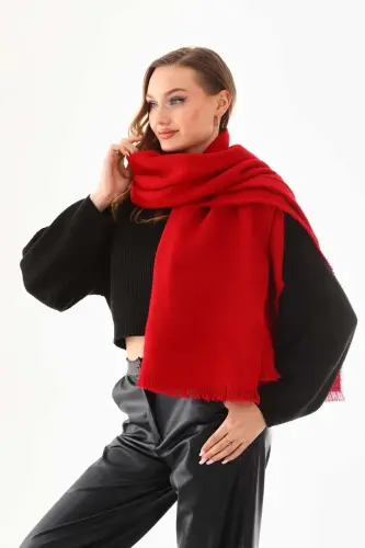 yumuşak dokulu puf sherly şal atkı kırmızı - Kırmızı - 1