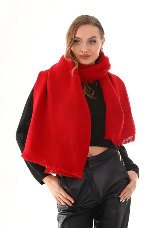 yumuşak dokulu puf sherly şal atkı kırmızı - Kırmızı - 3