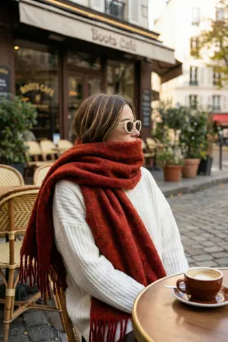 Cairo Bouclé 100% Buklet Soft Touch Premium Trend Bordo Terra Cotta Atkı - Bordo Kiremit - 2