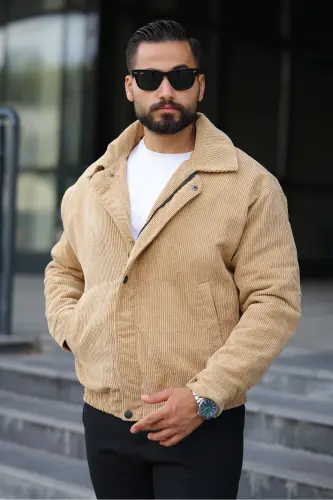 Old Money Culture Oversize Kapitoneli Baharlık Kadife Ceket - Krem orta kadife - 3