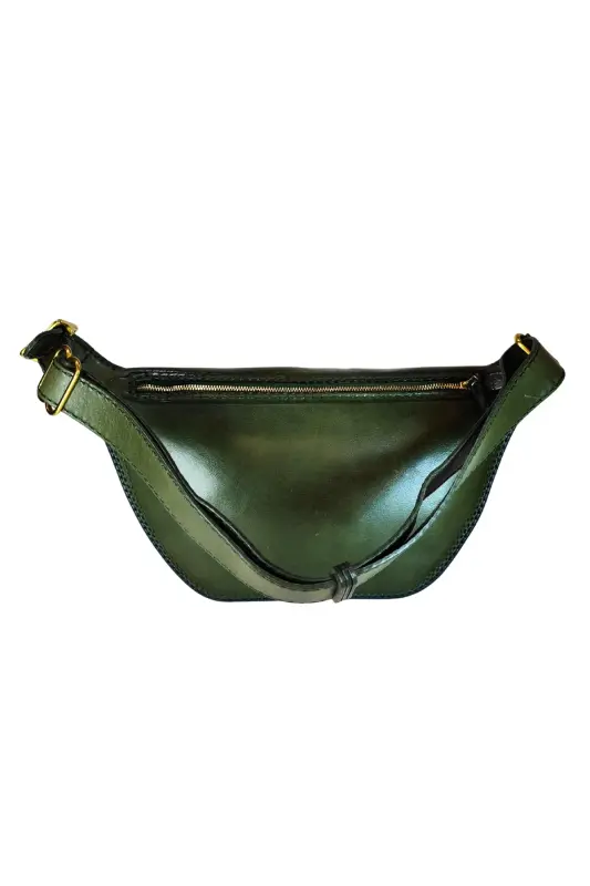 Handmade Deri Bel Çantası (Selp) - Yeşil - 8