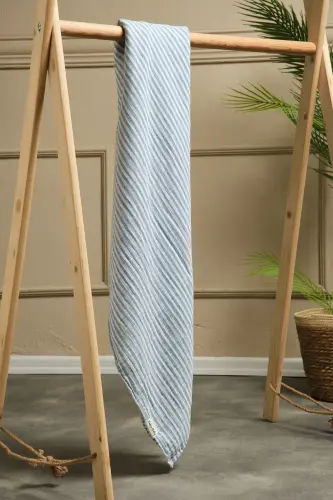 2 Kat Çizgili Müslin Kundak Bezi 20/20 - 120x120 Cm Mavi - Mavi - 3