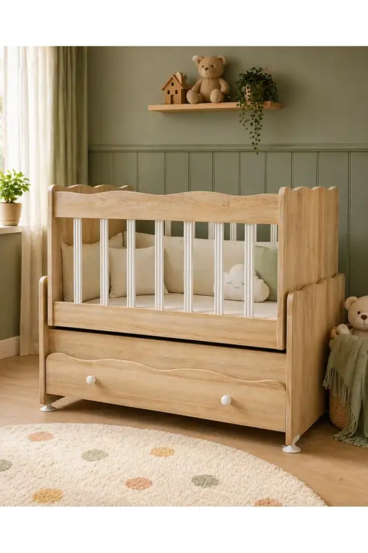 Çekmeceli Sallanır Anne Yanı Bebek Beşiği Sonoma - AHŞAP SONOMA - 8