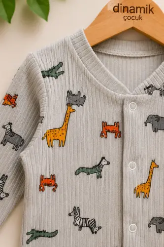 Erkek Kız Unısex Bebek Baskılı Çıtçıtlı Yenidoğan Tulumu %100 Pamuk Esnek 1-3-6aylık - Gri ASLAN ZEBRA - DINAMIK ÇOCUK (1)