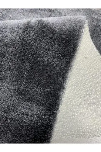 Kaymaz En Trend Yumuşak Peluş Antrasit Klasik Saçaklı Yuvarlak Dekoratif Halı - Koyu Antrasit - 3