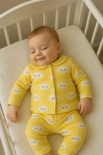 Renkli ikili uğur böceği pamuk bebek takımı - Sarıu.böc - 4