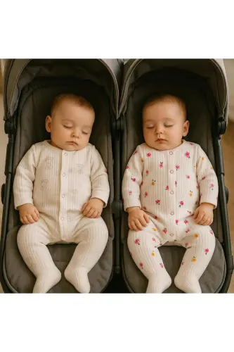 2'li Organik Bebek Tulum - Beyazçiçekli - 3