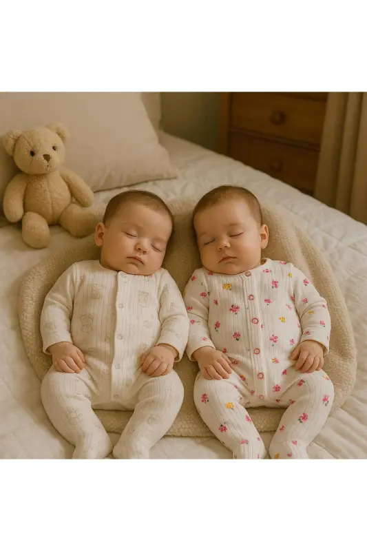 2'li Organik Bebek Tulum - Beyazçiçekli - 4