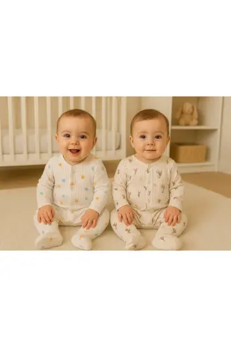 2'li Organik Bebek Tulum - Ekrukarışıkrenk - 6
