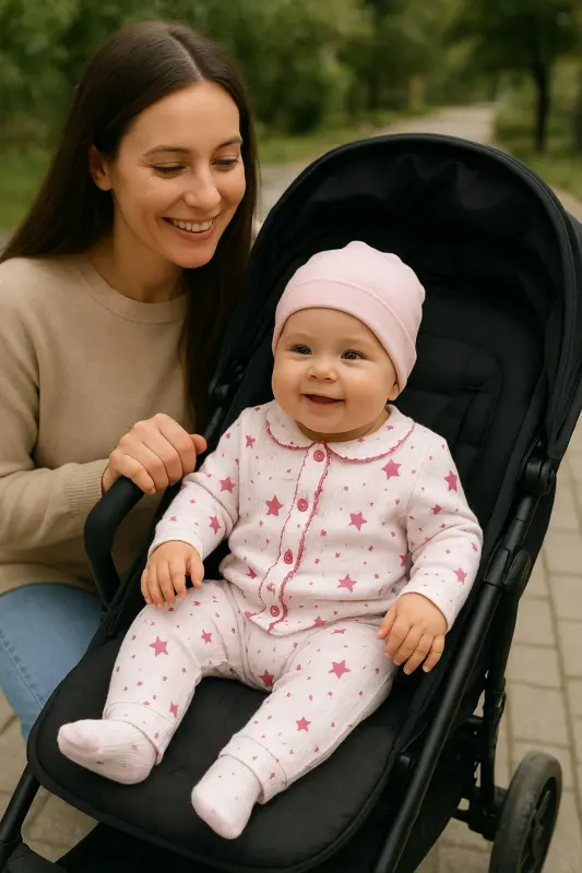 Pembe Yenidoğan Firilli Organik Pamuk Kumaş 2’li Kız Erkek Bebek Takım - Pembeayıcıklı - 3
