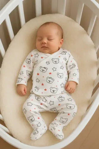 Beyaz Yıldız kuravaze 2li Bebek Zıbın Takım - Beyazkuruvaze - 4
