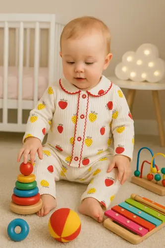 Kahve Ay yıldız bulutlu Pamuk Unisex bebek takım - Kahverengiyıldızlı - 3