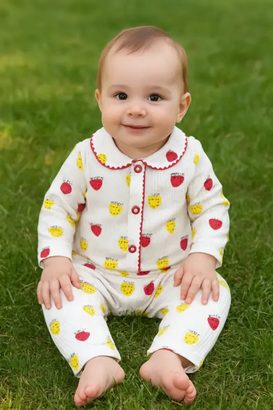 Kahve Ay yıldız bulutlu Pamuk Unisex bebek takım - Kahverengiyıldızlı - 4