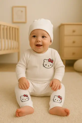 3'lü Nakışlı Pamuk Kız Bebek Body Takım - Ekru3lükız - 5