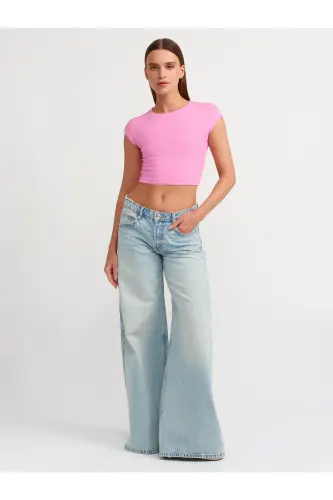 30528 Pamuk ve Modal Karışımlı Crop Top - PİNKS - DILVIN (1)