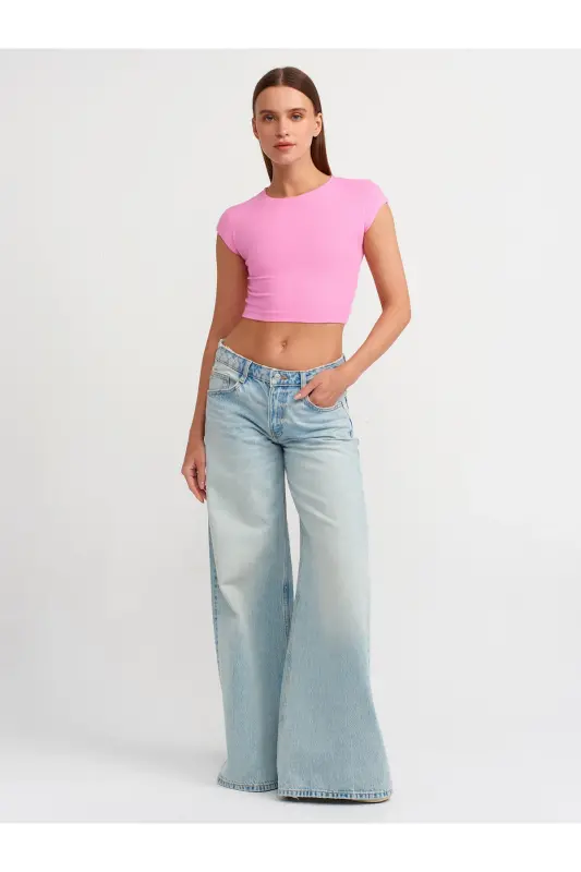 30528 Pamuk ve Modal Karışımlı Crop Top - PİNKS - 2