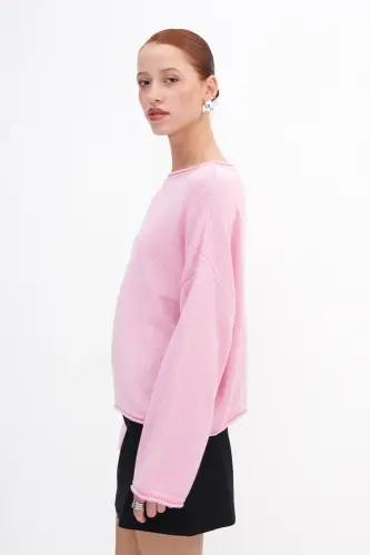 Kayık Yaka Triko Kazak K10237-A5 - Pembe - 2
