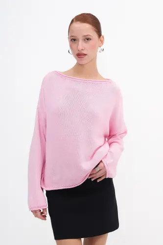 Kayık Yaka Triko Kazak K10237-A5 - Pembe - 4