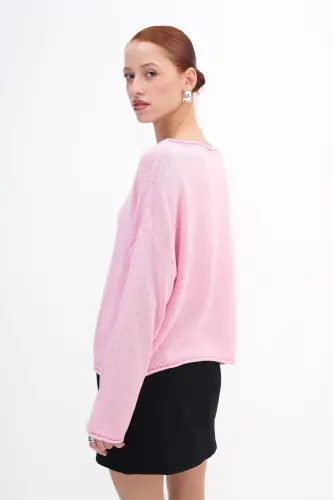 Kayık Yaka Triko Kazak K10237-A5 - Pembe - 6