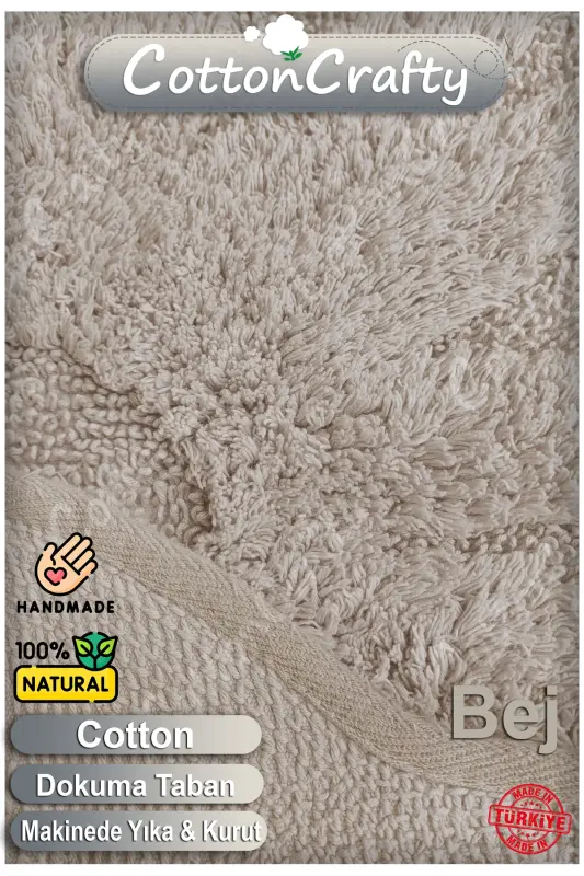 Pamuk Tafting Su Emici Banyo Paspası, Banyo Halısı LOTUS 100 x 100 CM BEJ - Bej - 2