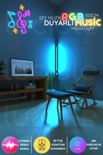 Renkli Ses Kontrollü RGB LED Lamba – Kumandalı Aplik / Abajur Işık Efektli Dekor - Ses-Music-Renkli-Bar 