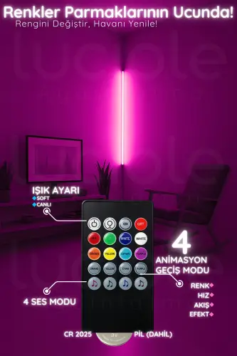 Renkli Ses Kontrollü RGB LED Lamba – Kumandalı Aplik / Abajur Işık Efektli Dekor - Ses-Music-Renkli-Bar - 2