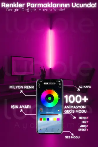 Smart RGB Bluetooth LED Lambader – 256 Renk Işık Kontrollü Akıllı Abajur Aplik - Bluetooth-bar-rgb - 2