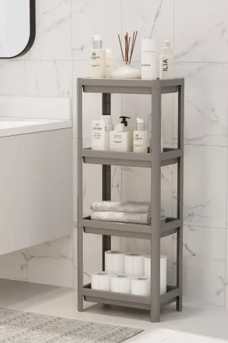 4 Katlı Banyo Raf Ünitesi Vesken Banyo Düzenleyici Şampuanlık Havluluk Dolap - GRİİ - 4