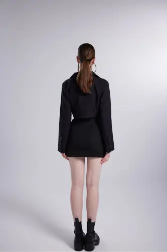 Vatkalı Crop Model Uzun Kol Blazer Panky Ceket Siyah - Siyah - 4