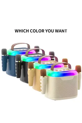 Karaoke Bluetooth Hoparlör – Kablosuz, Rgb Işıklı, 2 Mikrofonlu, Taşınabilir Eğlence Sistemi - Lacivert - 10