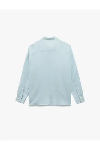 Klasik Yaka Regular Fit Uzun Kollu Keten Gömlek - Mavi - 4